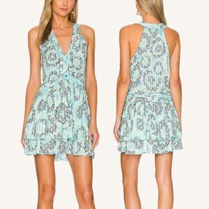 Poupette St Barth Mae Ruffle Trim Mini Dress Size XSMALL Aqua Boho NWT